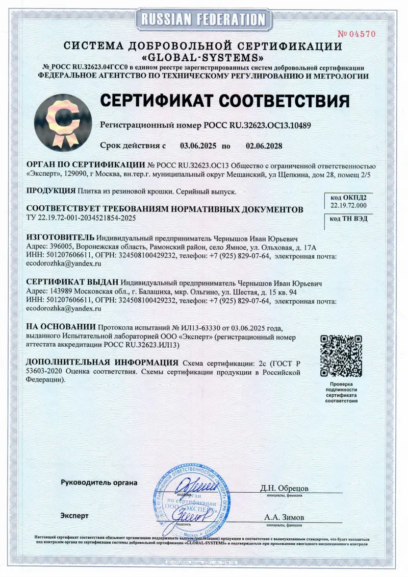 Сертификат соответствия РОСС RU.З2623.ОС13.10489
